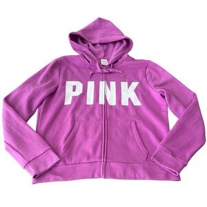 PINK Ivy Fleece Campus Full Zip Hoodie, EUC, Size-L, Color-Pink/White